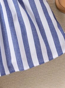 Baby Girl Cartoon & Striped Print 3D Ear Design Cami Dress - Blue and White - View 5