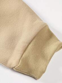 Manfinity Homme 男士波浪和日文字元圖案加絨內裏運動衫 - 卡其色 - 查看 3