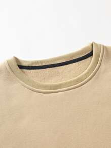 Manfinity Homme 男士波浪和日文字元圖案加絨內裏運動衫 - 卡其色 - 查看 6