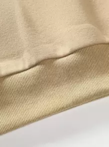 Manfinity Homme 男士波浪和日文字元圖案加絨內裏運動衫 - 卡其色 - 查看 7