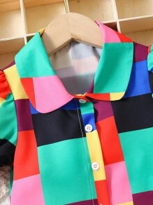 Toddler Girls Colour Block Puff Sleeve Crop Shirt - Multicolor - View 3