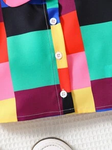 Toddler Girls Colour Block Puff Sleeve Crop Shirt - Multicolor - View 5