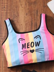 Girls Letter & Cartoon Graphic Contrast Binding Tank Top & Shorts - Multicolor - View 6