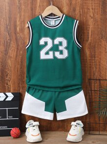 Cậu bé Tween In số Sọc trang trí Áo ba lỗ & Quần short - Nhiều màu - Xem 1