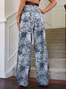 SHEIN ICON Letter Graphic Straight Leg Trousers - Grey - View 2