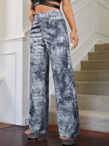 SHEIN ICON Letter Graphic Straight Leg Trousers - Grey - View 3