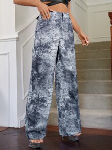 SHEIN ICON Letter Graphic Straight Leg Trousers - Grey - View 4