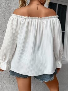 SHEIN Holidaya Plus Off Shoulder Tie Front Frill Trim Flounce Sleeve Blouse - White - View 2