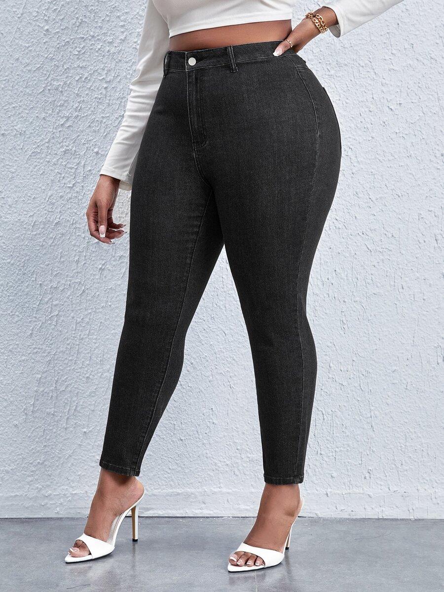 Plus High Waist Skinny Jeans - Black - View 1
