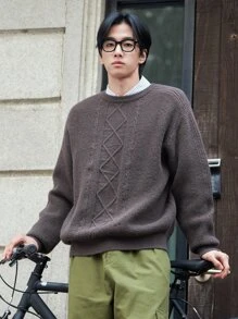 DAZY Men Drop Shoulder Solid Jumper - Coffee Brown - View 1
