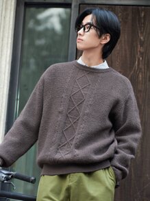 DAZY Men Drop Shoulder Solid Jumper - Coffee Brown - View 2