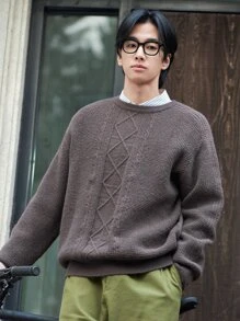 DAZY Men Drop Shoulder Solid Jumper - Coffee Brown - View 4