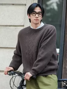 DAZY Men Drop Shoulder Solid Jumper - Coffee Brown - View 5