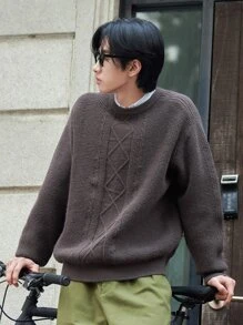 DAZY Men Drop Shoulder Solid Jumper - Coffee Brown - View 7