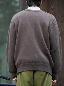 DAZY Men Drop Shoulder Solid Jumper - Coffee Brown - View 9