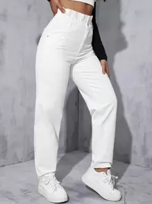 Paperbag Waist Mom Fit Jeans - White - View 5