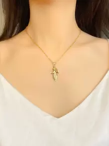 Cubic Zirconia Sword Pendant Necklace - Yellow Gold - View 2
