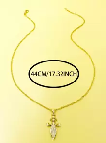 Cubic Zirconia Sword Pendant Necklace - Yellow Gold - View 3