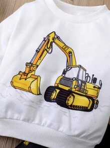 Baby Boy Digger Print Sweatshirt & Joggers - Black and White - View 4