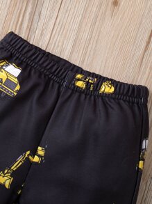 Baby Boy Digger Print Sweatshirt & Joggers - Black and White - View 6