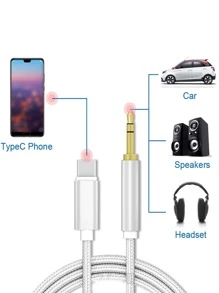 1入組車Type-C音頻輸入介面數據線 - 銀色 - 查看 1