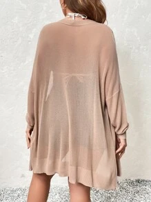 SHEIN VCAY 大码落肩开衫 - 杏色 - 查看 2