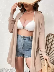 SHEIN VCAY 大码落肩开衫 - 杏色 - 查看 4