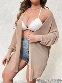 SHEIN VCAY 大码落肩开衫 - 杏色 - 查看 7