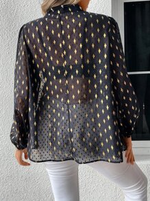 SHEIN LUNE Plus Gold Geo Print Lantern Sleeve Blouse - Multicolor - View 2