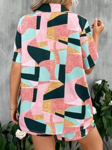 SHEIN Clasi Bộ thời trang Plus Size Nút phía trước Hình học Giải trí - Nhiều màu - Xem 2