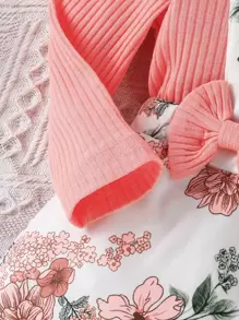 SHEIN Vestido 2 En 1 Para Bebé Con Estampado Floral Y Volantes Con Lazo En La Parte Delantera, Con Banda Para La Cabeza - Multicolor - Ver 6