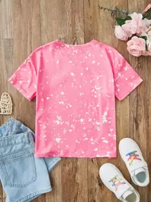 SHEIN Girls Rainbow & Letter Graphic Tee - Pink - View 2