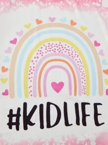 SHEIN Girls Rainbow & Letter Graphic Tee - Pink - View 3