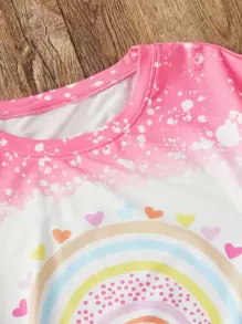 SHEIN Girls Rainbow & Letter Graphic Tee - Pink - View 4