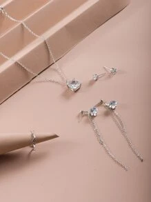 6pcs Cubic Zirconia Decor Jewelry Set - Silver - View 2