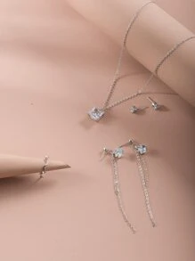 6pcs Cubic Zirconia Decor Jewelry Set - Silver - View 3