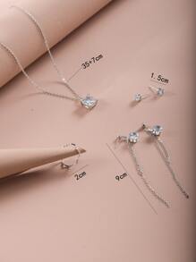 6pcs Cubic Zirconia Decor Jewelry Set - Silver - View 4