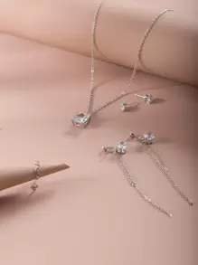 6pcs Cubic Zirconia Decor Jewelry Set - Silver - View 5