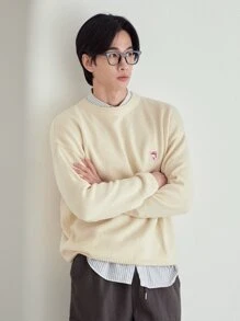 DAZY Men 1pc Patched Detail Drop Shoulder Jumper - Apricot - View 6