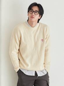 DAZY Men 1pc Patched Detail Drop Shoulder Jumper - Apricot - View 9