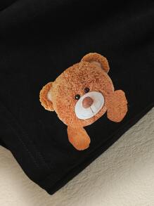 SHEIN Baby Boy Bear Print Tee & Shorts - Black and White - View 5