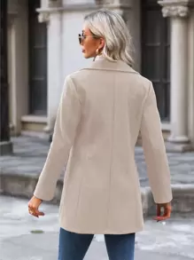 EMERY ROSE Button Front Pocket Side Overcoat Fall Winter Cloth For Women - Apricot - View 2