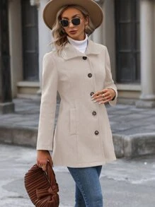 EMERY ROSE Button Front Pocket Side Overcoat Fall Winter Cloth For Women - Apricot - View 4