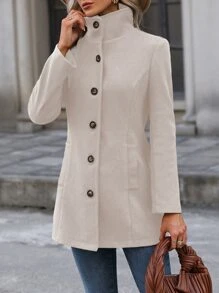 EMERY ROSE Button Front Pocket Side Overcoat Fall Winter Cloth For Women - Apricot - View 6