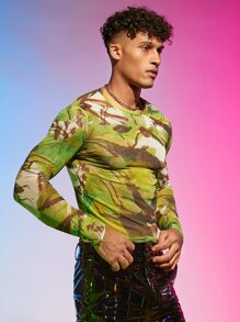 FeverCity Hombres Camiseta con estampado de malla - Multicolor - Ver 4