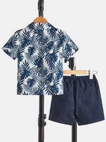 SHEIN 小男童熱帶圖案襯衫和短褲
