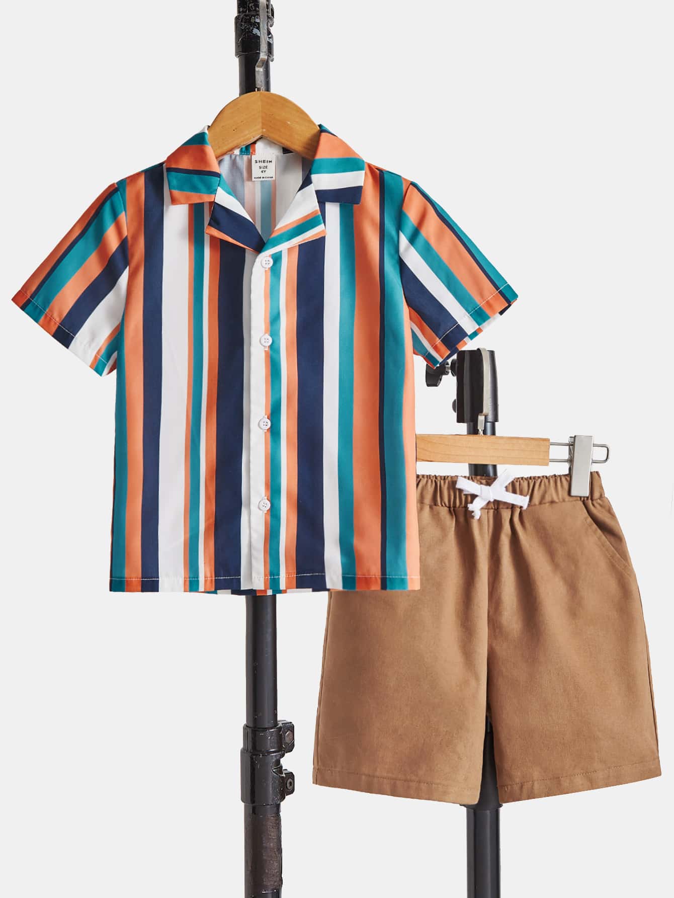 SHEIN 小男童條紋圖案襯衫和短褲