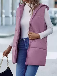 SHEIN LUNE Solid Hooded Vest Padded Padded Coat Clothes Winter - Purple - View 3