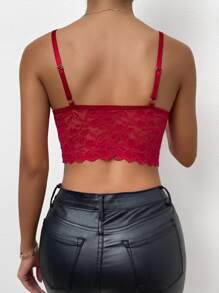 SHEIN Privé Áo hai dây Tương phản ren Hội Chữ thập màu trơn Gợi cảm - Màu Đỏ Sâu - Xem 2