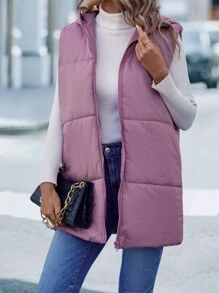 SHEIN LUNE Solid Hooded Vest Padded Padded Coat Clothes Winter - Purple - View 5